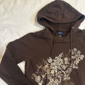 Sonoma Chocolate Hoodie with Cream Floral Design